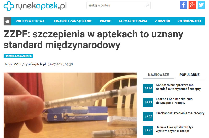 Read more about the article Media: Rynek Aptek o szczepieniach