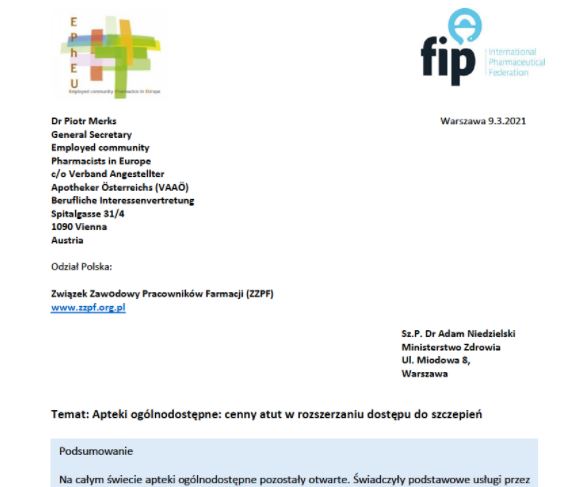 Read more about the article Apelujemy z FIP do Ministra Zdrowia